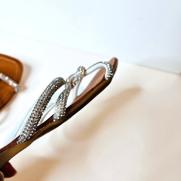 Charlotte Russe Rhinestone Criss Cross Slide Sandals Silver 6 - Picture 8 of 13